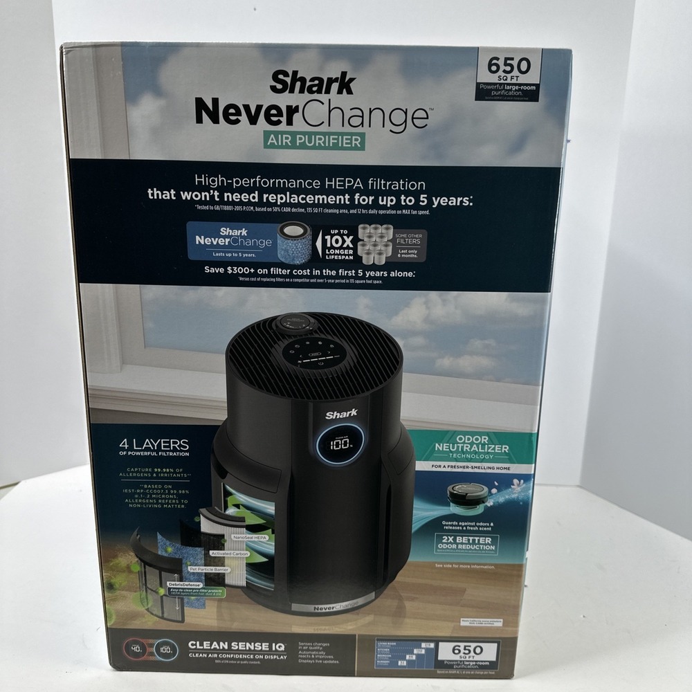 Shark NeverChange Air Purifier, 5-Year HEPA Filter Life, 650-sq Ft - Black NIB